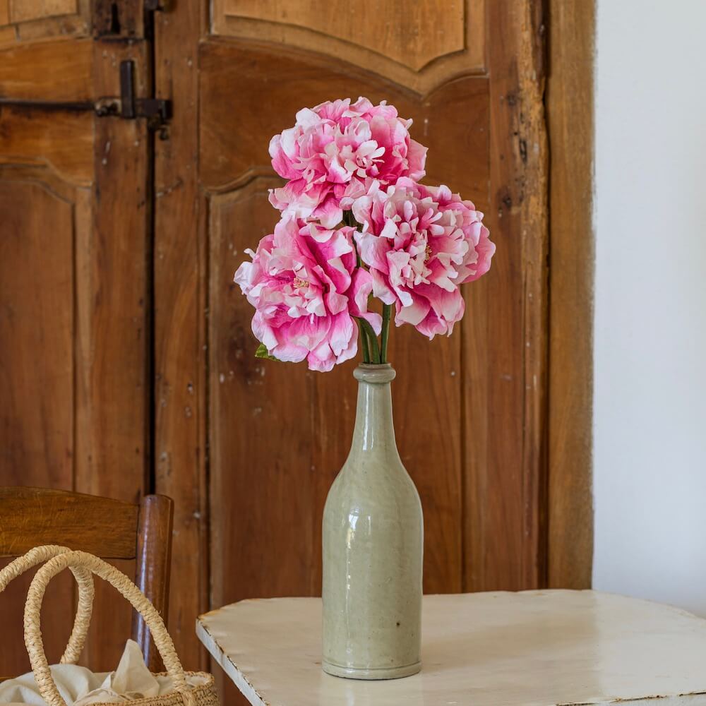 Flowrette Pivoine rose fleur papier x1 tige faite main