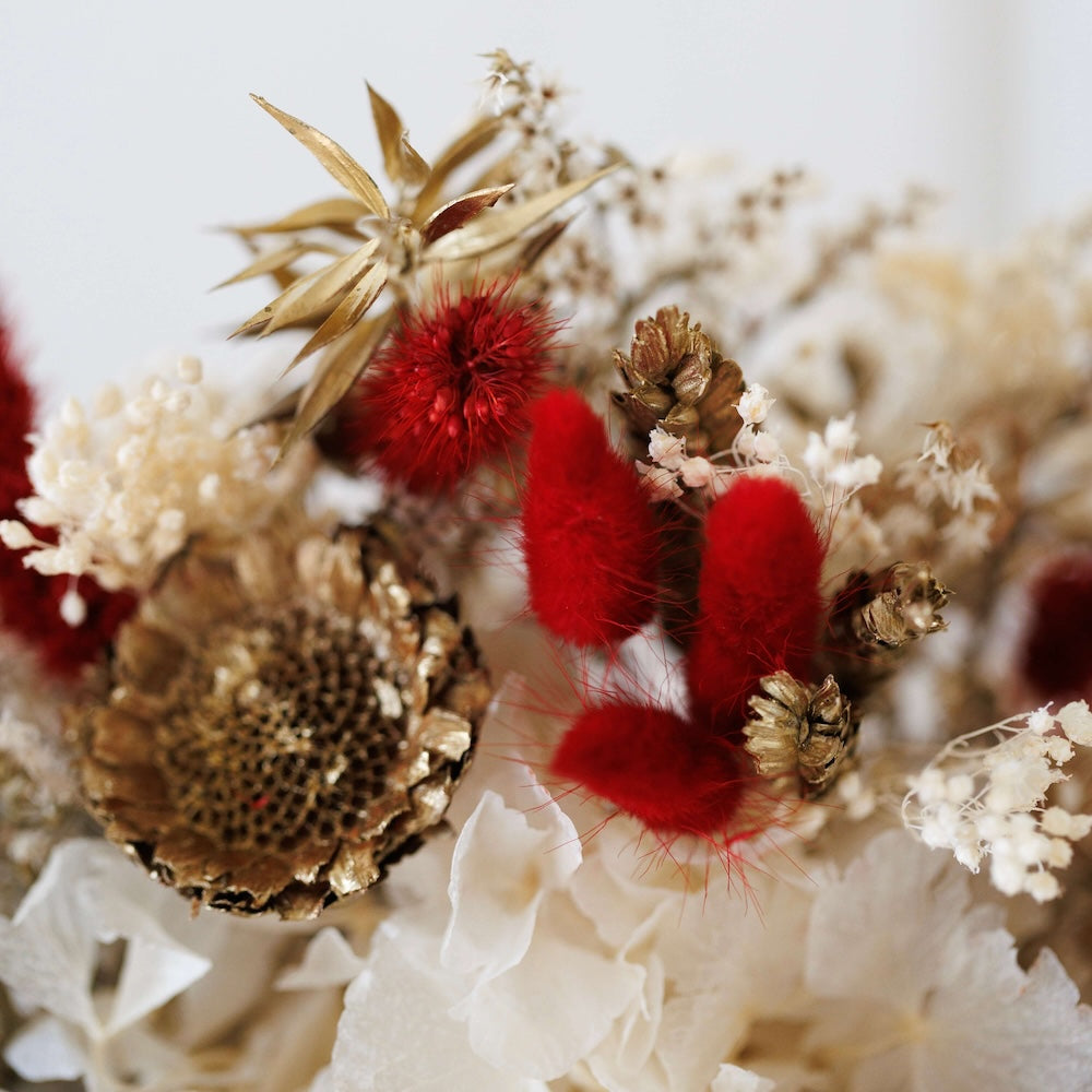 Flowrette Hiver bouquet fleurs séchées rouge taille M