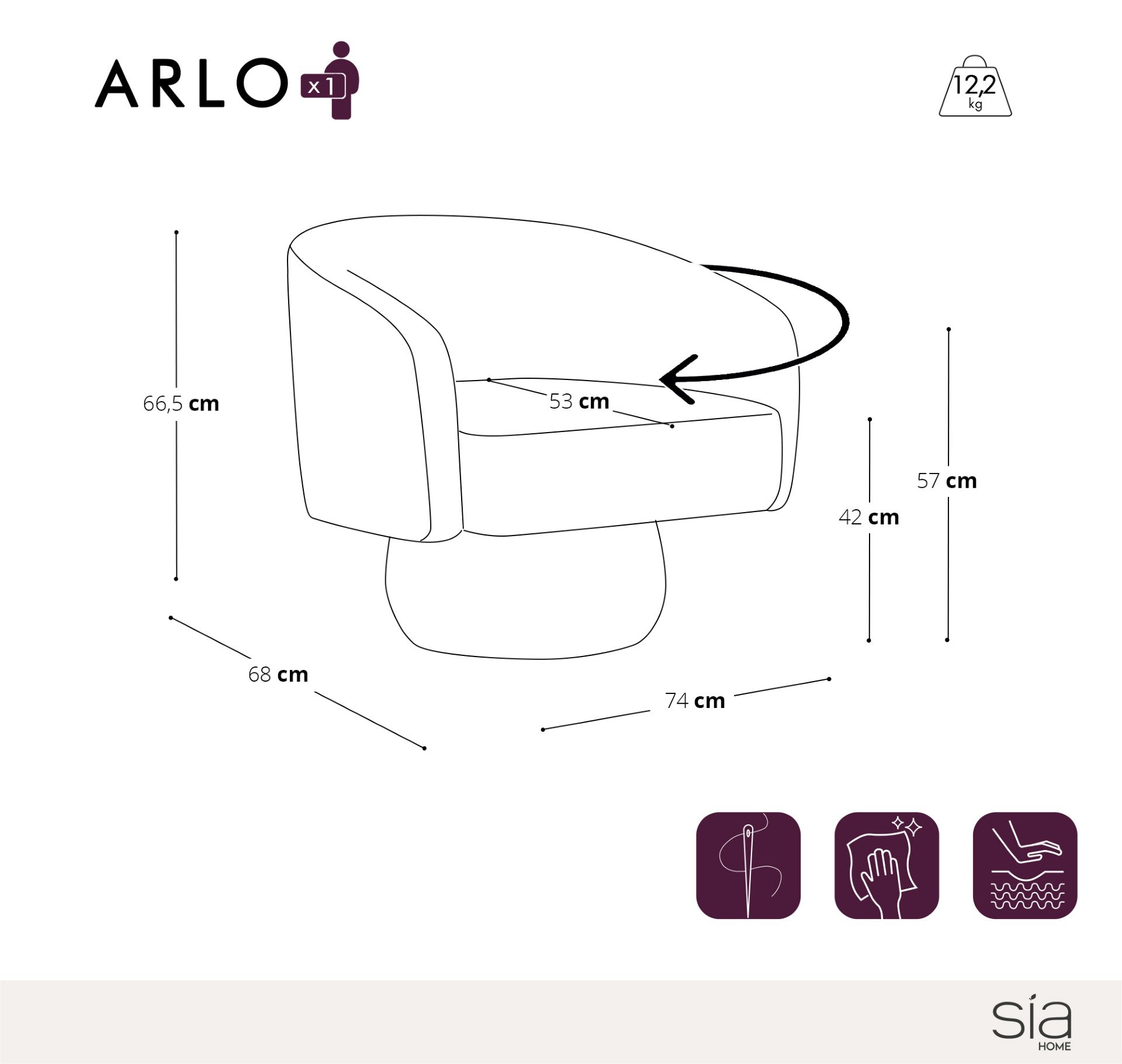 Sia Home Arlo fauteuil pivotant crème salon lounge