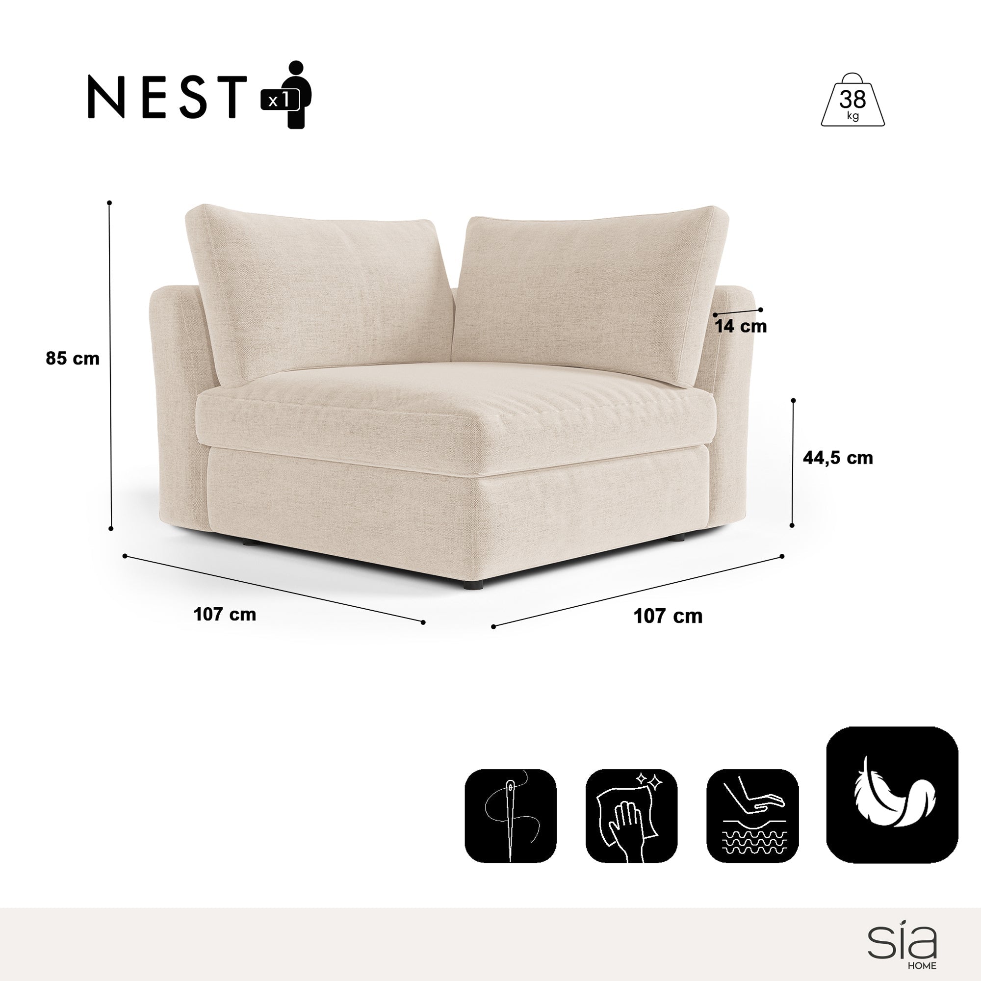 Sia Home Nest module d'angle réversible beige modulaire