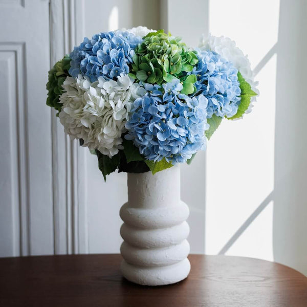 Flowrette Fleurs artificielles Bouquet Hortensia bleu vert blanc