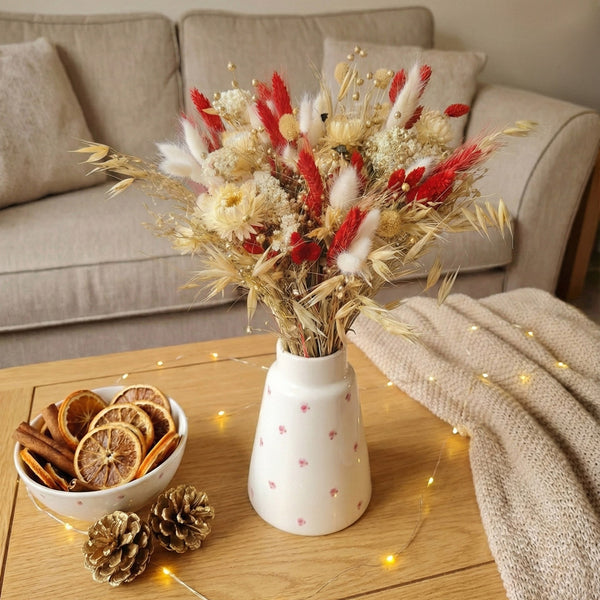Flowrette Célestin bouquet fleurs séchées rouge blanc Noël