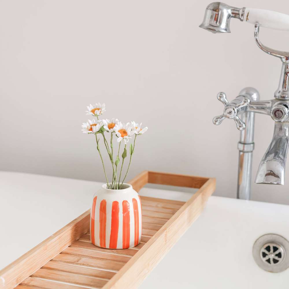 Flowrette Soliflore rayé vase céramique orange fait main