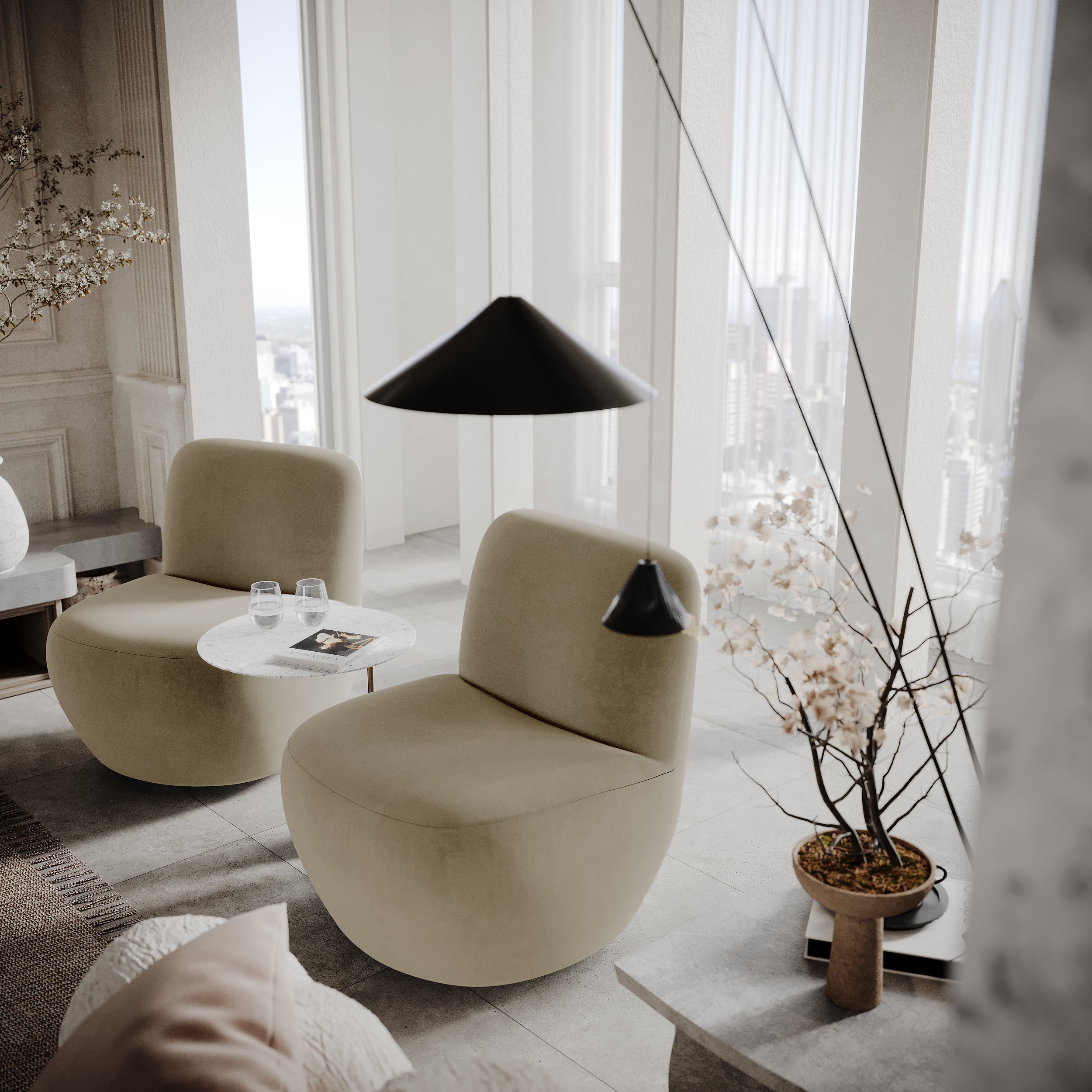 Sia Jena fauteuil pivotant beige tissu salon