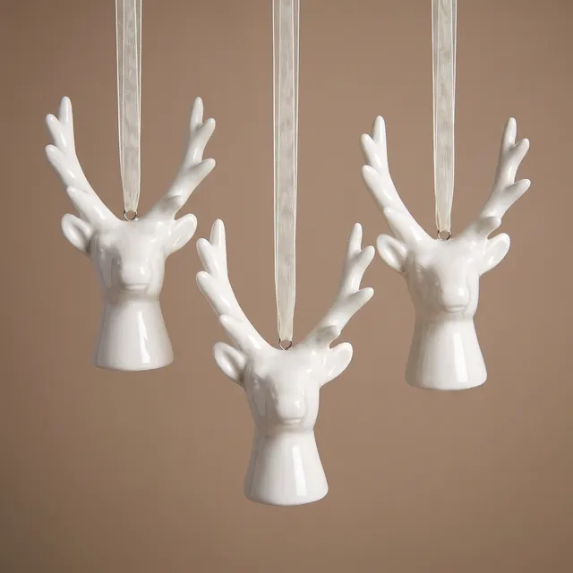 Sia Home Suspension de Noël Cerf décoration sapin blanc 7 cm