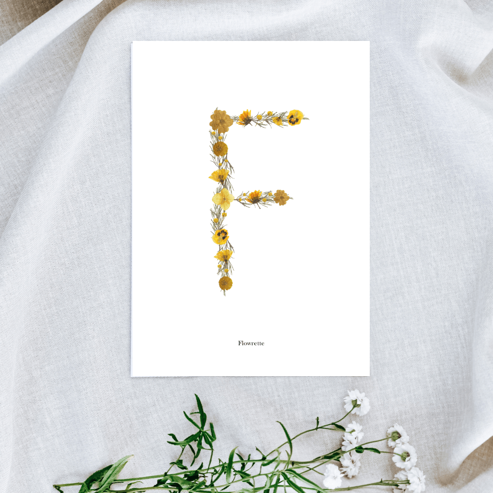 Flowrette Herbier affiche lettre jaune A5 fleurs naissance