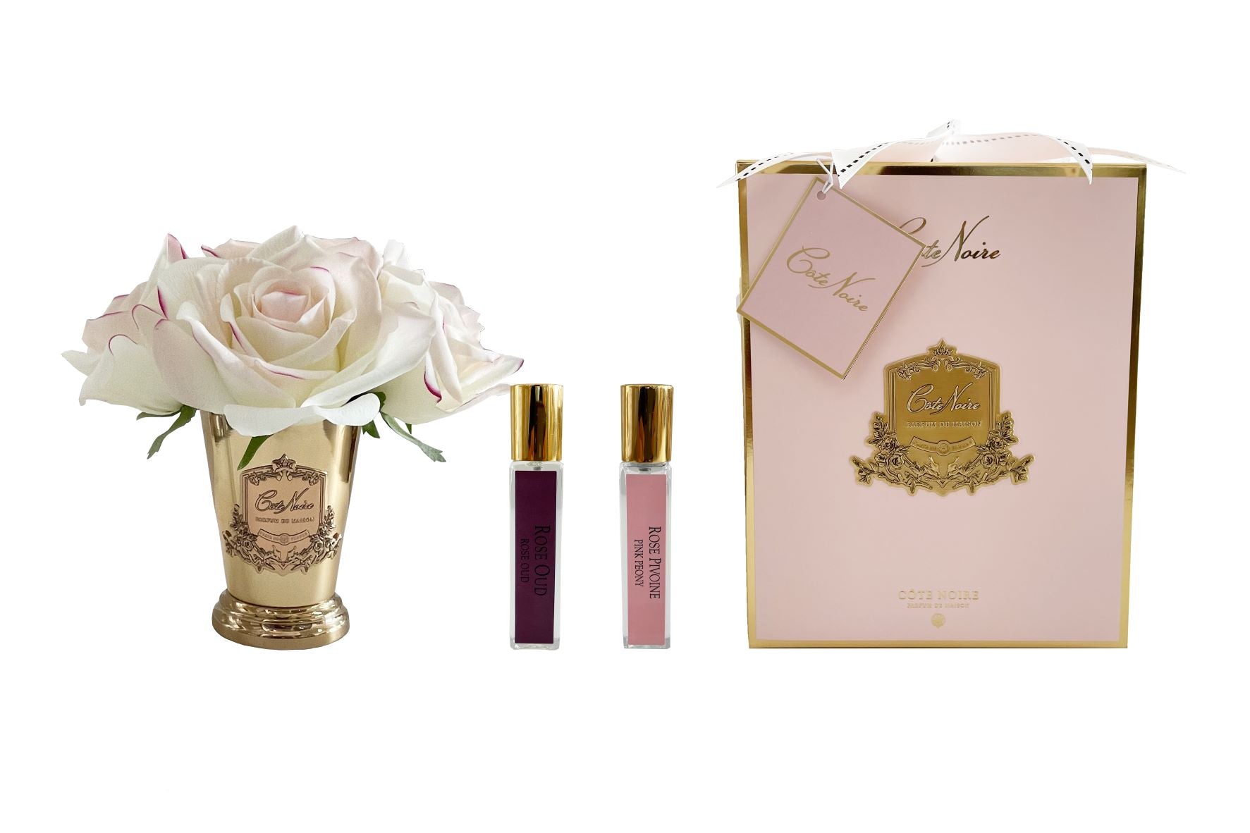Côte Noire Seven Roses SMB20 bouquet 7 roses blush vase or