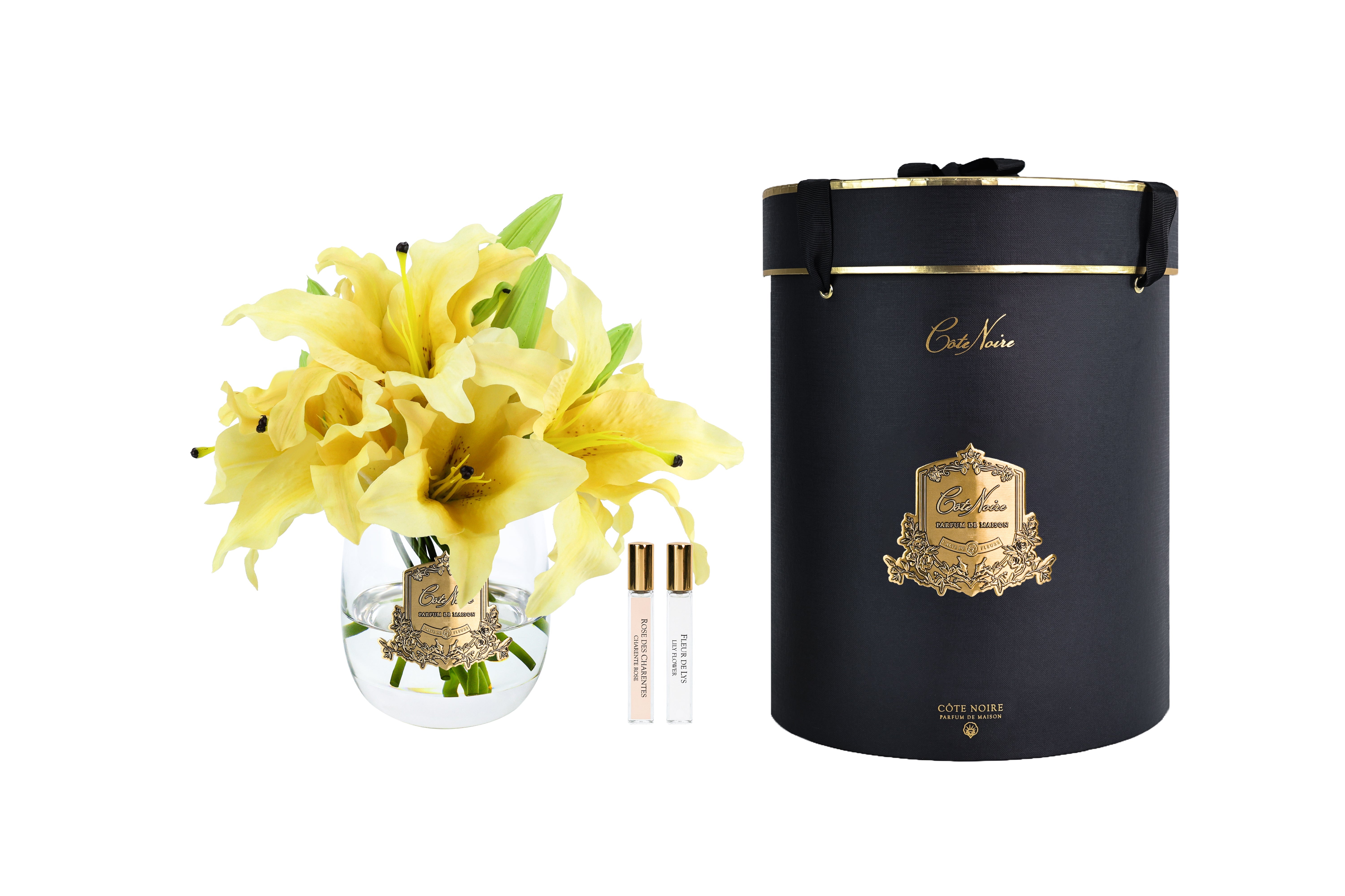 Côte Noire Perfumed Flowers bouquet lys jaune fleur parfumée badge or