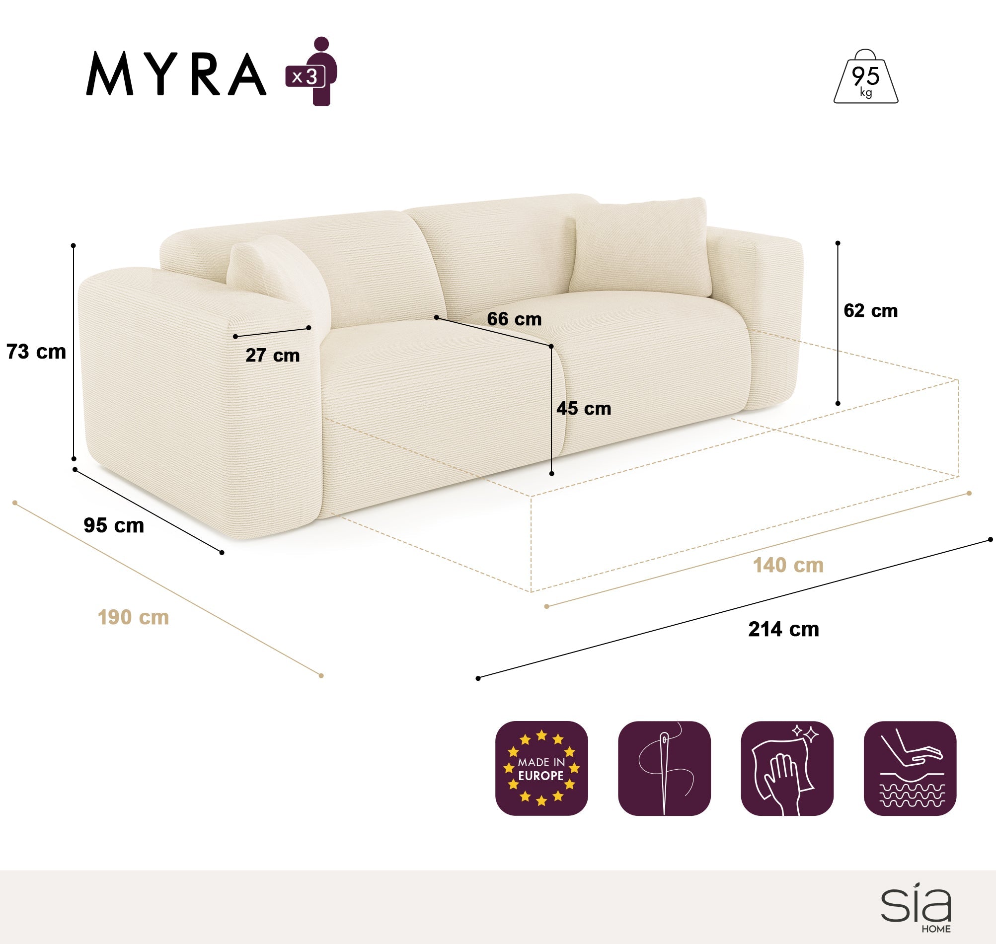 Sia Home Myra canapé convertible crème tissu arrondi