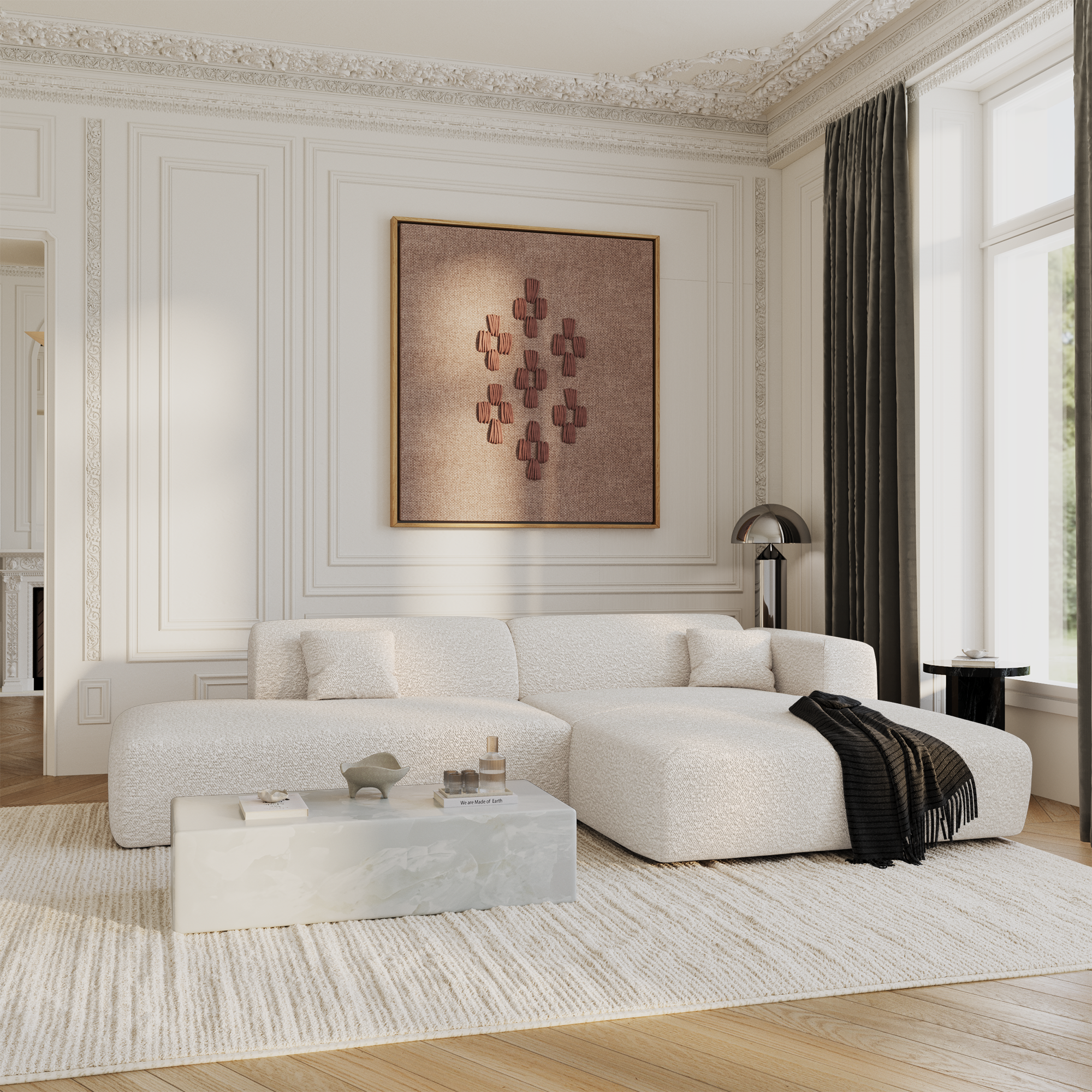 Sia MYRA canapé angle droit 5 places crème tissu