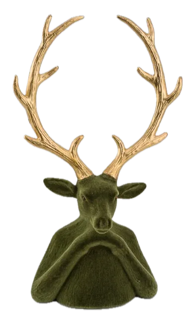 Feuillazur Rungis Contenants & Décoration buste cerf velours vert or 60 cm