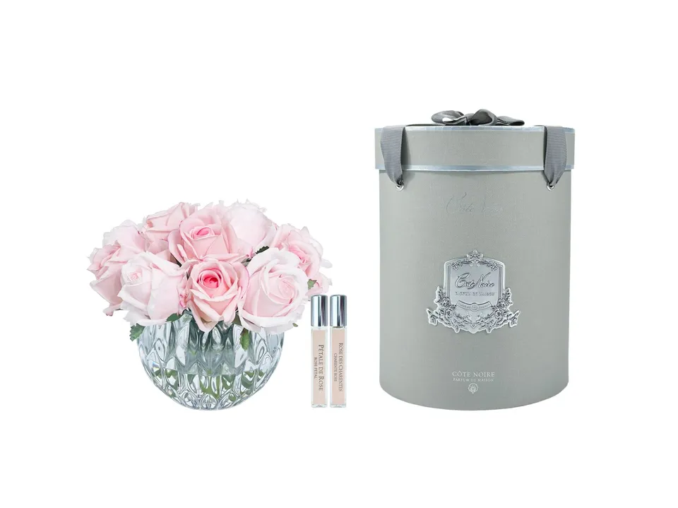 Côte Noire Grand RRB14 bouquet 13 boutons rose mixte verre