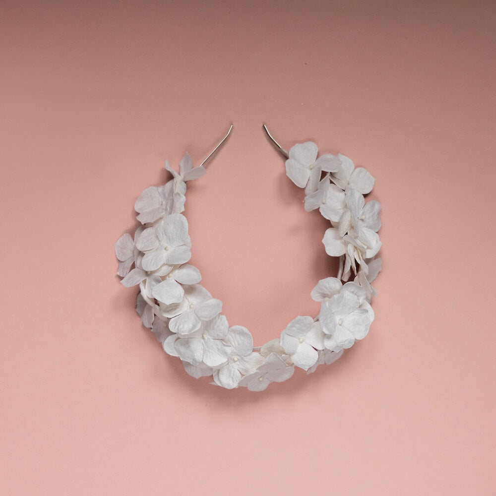 Flowrette Serre-tête papier blanc L hortensia accessoire mariage