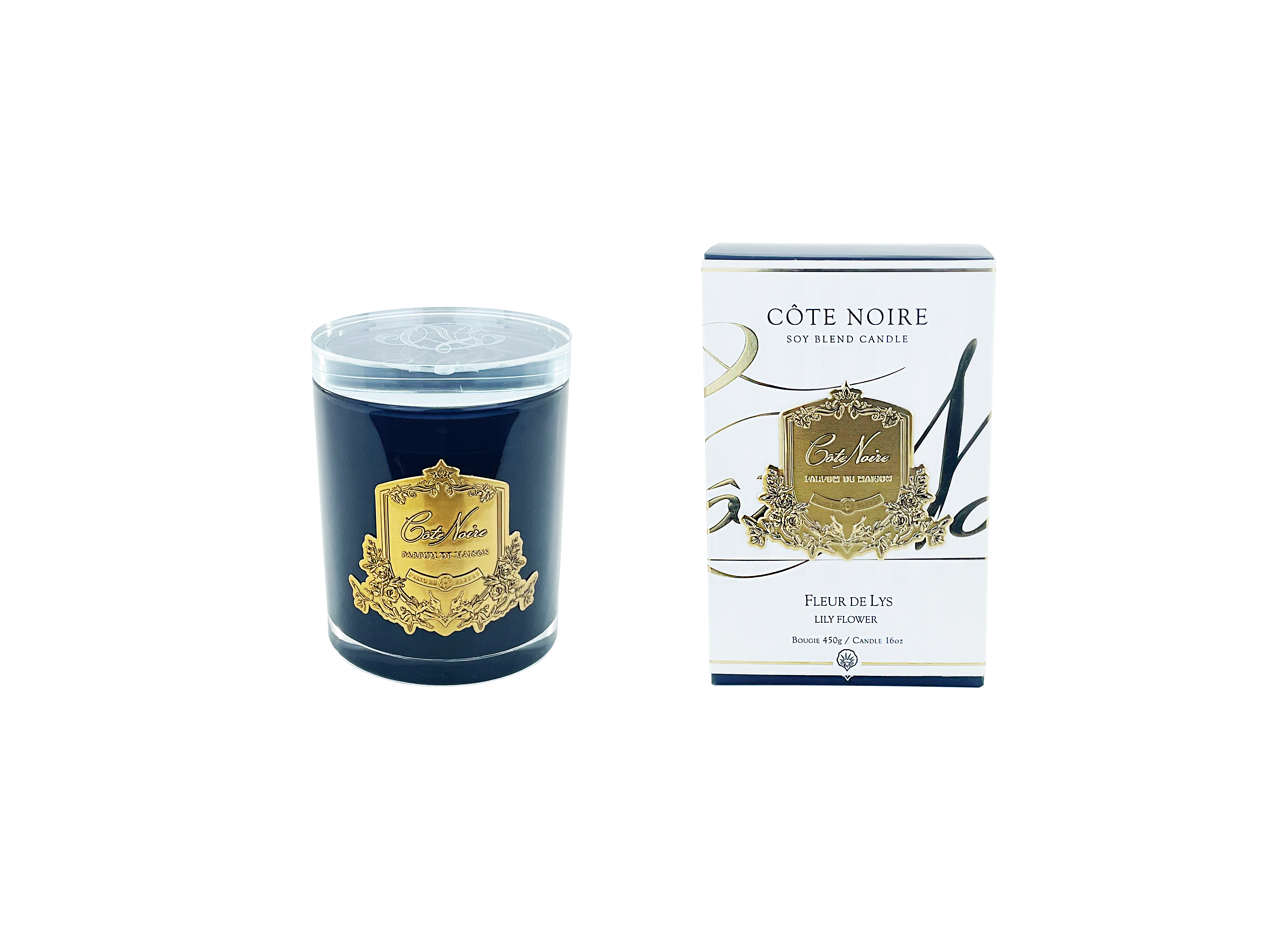 Côte Noire Soy Blend Candles 450C bougie lys 450g doré