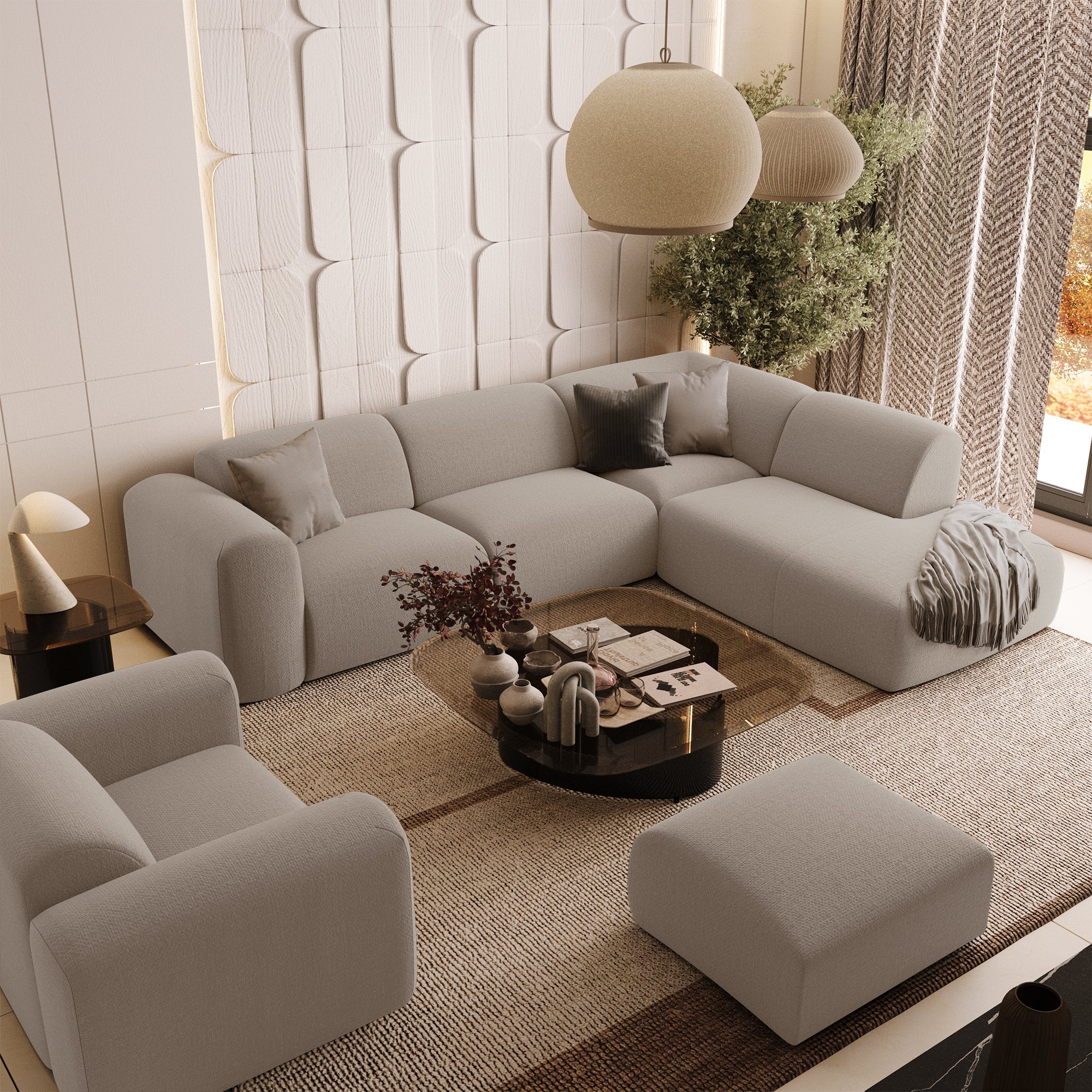 Sia Home Myra canapé d'angle droit 5 places beige