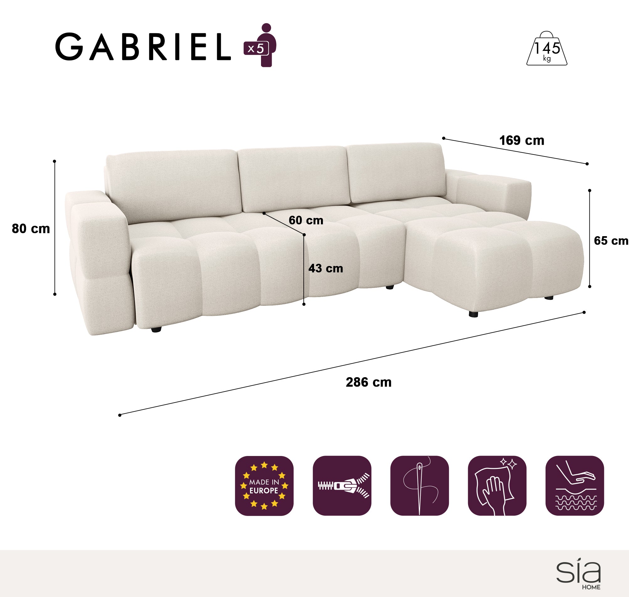 Sia Home Gabriel canapé angle gauche convertible taupe