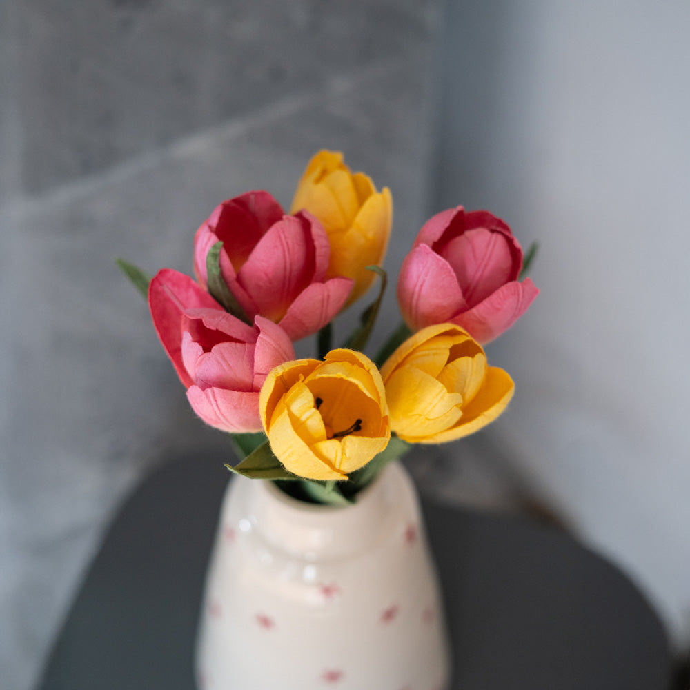 Flowrette Fleurs en papier bouquet tulipes papier rose jaune fait main
